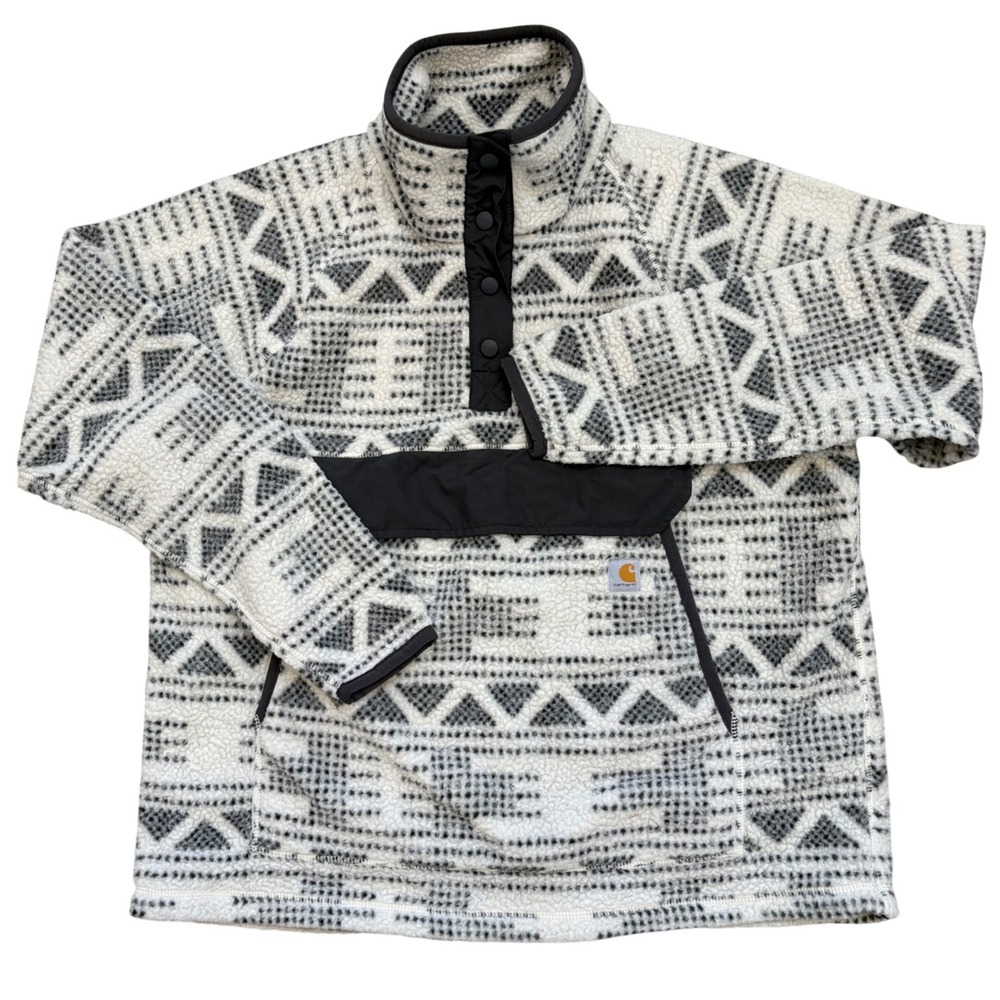 Carhartt Sherpa Fleece Pullover Womens XL White Black Geometric Snap Front